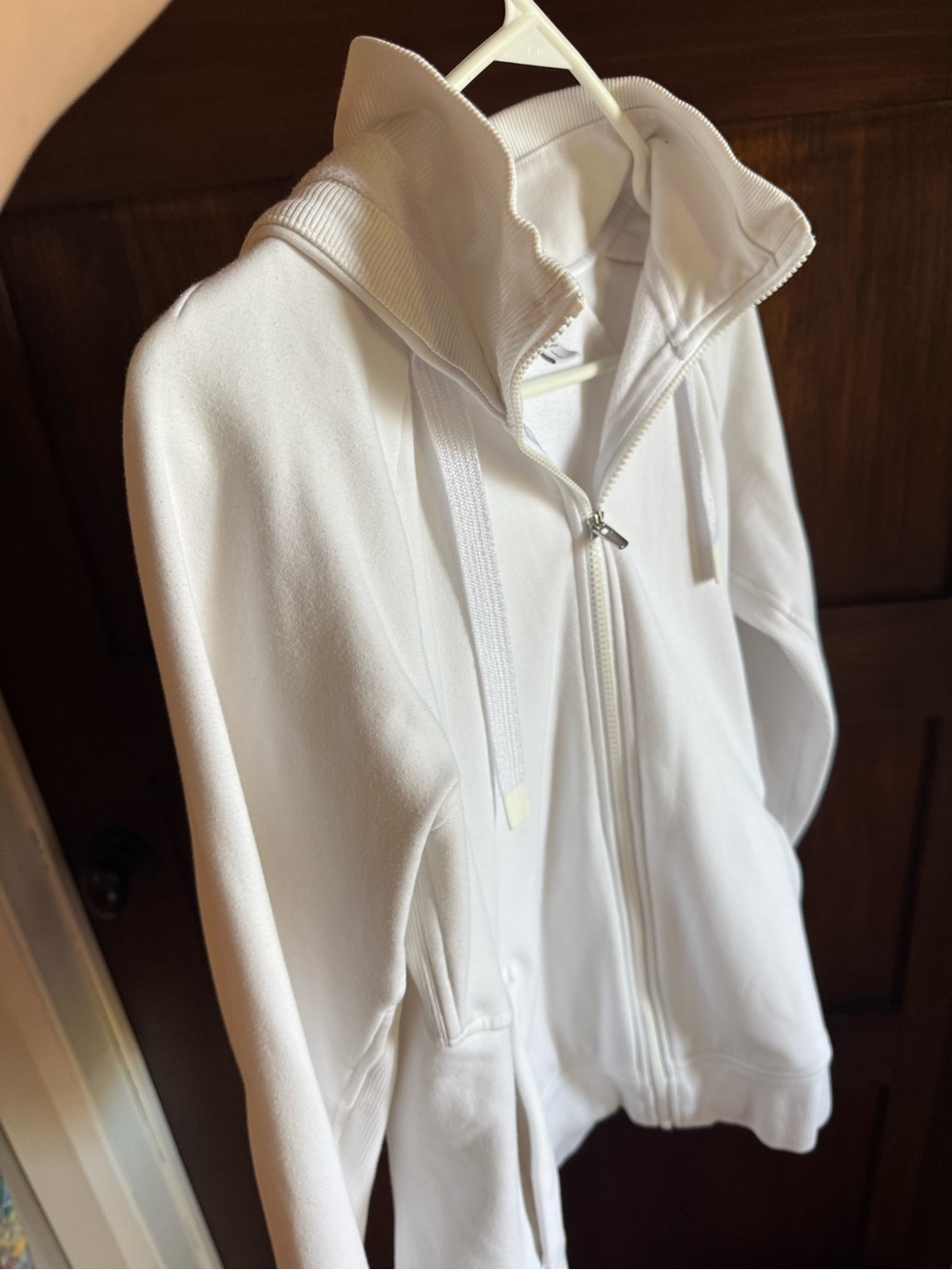 Athleta White Full-Zip Hoodie with High Ribbed Collar